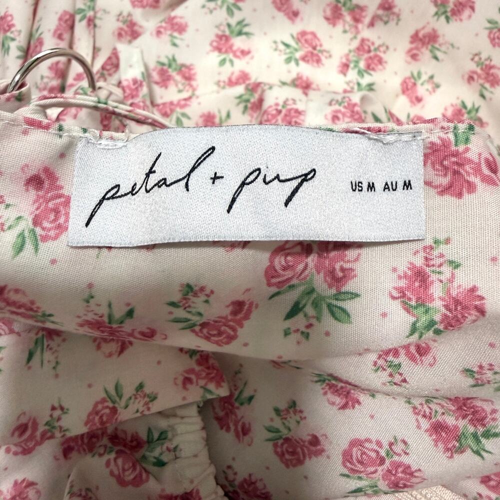 Petal & Pup Milkmaid Floral Maxi Dress M Pink Roses Corset Basque Waist Cottage - Picture 4 of 13